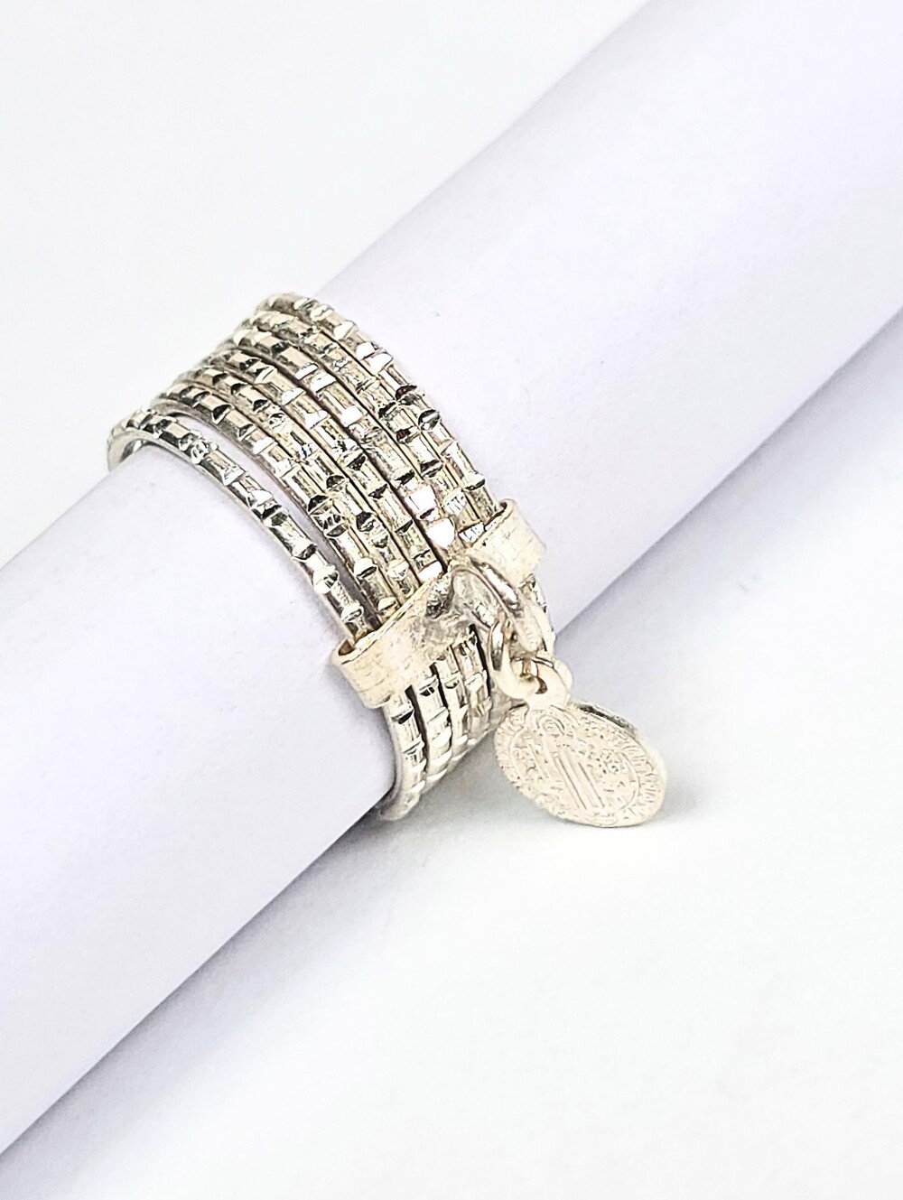 Seven Day Ring Medal Saint Benedict Multi-Band 925 Sterling Silver Semanario